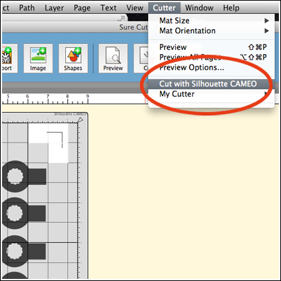 Choose Cutter > Cut with Silhouette CAMEO from the top SCAL menu and the Silhouette Cut Settings menu will appear on your screen.